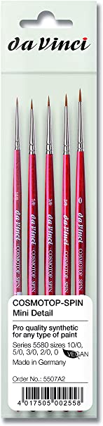 da Vinci Brushes 5507A2 5580 Spin Miniature Detail (Sizes 10/0, 5/0, 3/0, 2/0, 0) Artist Brush Set, Red, 5 Count (Pack of 1)