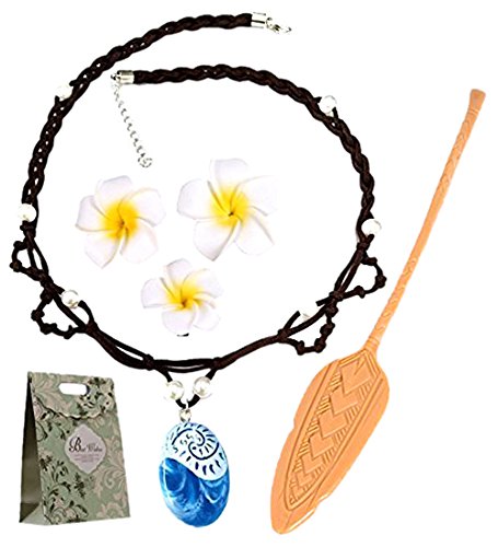 S-Line Princess Dress Up Moana Costume Accessories Set, Seashell Necklace Flower Hairpins And Moana Spear, Adventure Movie Gifts For Kids