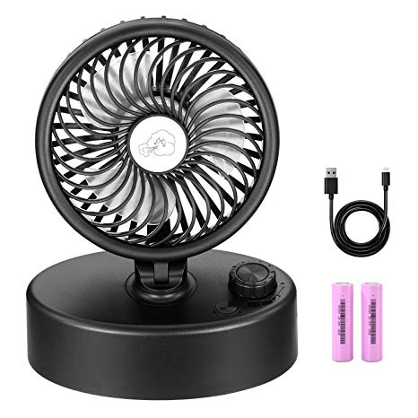 COMLIFE USB Mini Desktop Table Fan with 4400mAh Battery, Step-less Speed Regulator, 360°Rotation Portable Fan with Strongest Cooling Function for you Anywhere