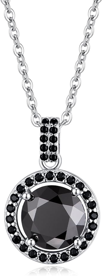 SecreTalk 1-2CT Black Moissanite Halo Pendant Necklace for Women, 18K White Gold Plated silver D Color Ideal Cut Diamond Necklace with Certificate of Authenticity