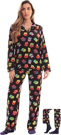 #followme Printed Microfleece Button Front PJ Pant Set with Socks