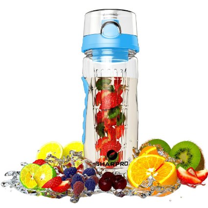 Sharpro Fruit Infuser Water Bottle - Featuring a Full Bottle Length Infusion Rod - #1 Best Fruit Infusion Sports Bottle - Large 32oz - Flip Top Lid - Made of Durable Eastman Tritan - Make Your Own Naturally Flavored Fruit Infused Water, Juice, Iced Tea, Detox Lemonade & Sparkling Beverages