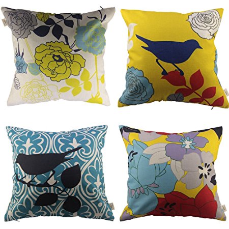 HOSL Decorative Pillow Cover Case Pack of 4 About 18" X 18"（Bird And Flower)