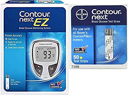 Contour Next EZ Blood Glucose Monitoring System Including 10 Tests Strips (and 50 Strips exp 03/31/2021)