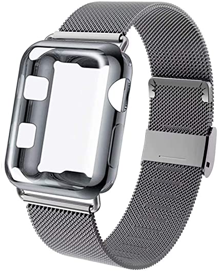 GBPOOT Compatible for Apple Watch Band 38mm 40mm 42mm 44mm with Screen Protector Case, Sports Wristband Strap Replacement Band with Protective Case for Iwatch Series 6/SE/5/4/3/2/1,42mm,Space Gray