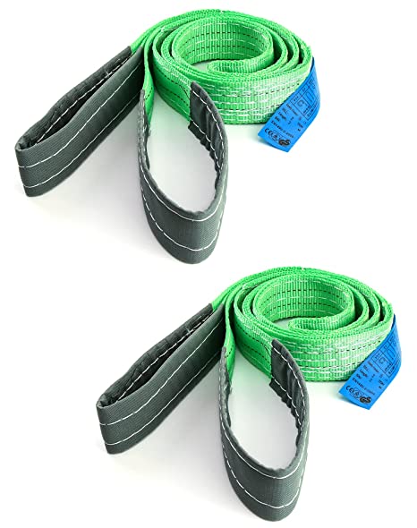 QWORK Flat Eye and Eye - Type 3 Web Sling Lifting Slings, 6 ft L x 2 in W, 4409 lbs Load Capacity, Tuff-Edge Polyester, 2 Pack