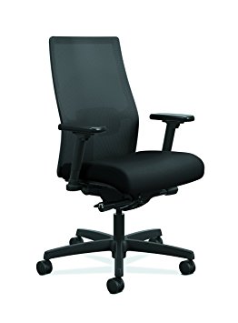 HON Ignition 2.0 Mid-Back Adjustable Lumbar Work Chair - Black Mesh Computer Chair for Office Desk, Black Fabric (HONI2M2AMLC10TK)