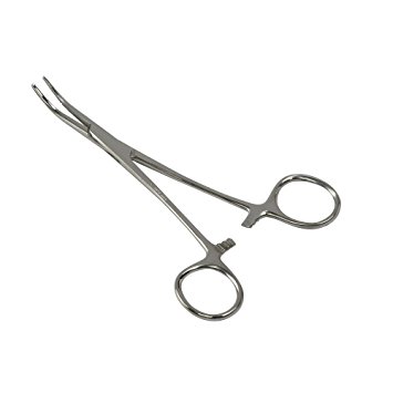 Briggs Precision Kelly Forceps Locking Tweezers Clamp, Silver, Curved, 5-1/2 Inch