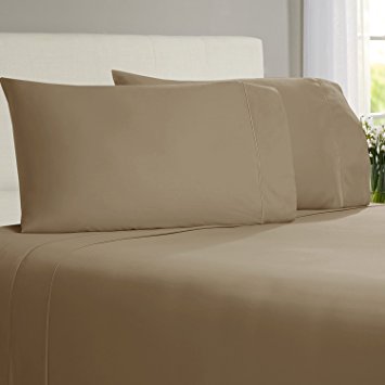 Comfy Sheets Luxury 100% Egyptian Cotton - Genuine 1000 Thread Count 4 Piece Sheet Set-Fits Mattress Up to 18'' Deep Pocket (King, Taupe)