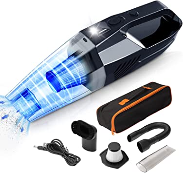 Handheld Portable Cordless Vacuum with High Power(120W) and Strong Suction(8000PA), Rechargeable Vacuum with LED Light, Supporting Wet&Dry Modes, Indispensable Accessories for Car/Home,Black(ATJ-2266)