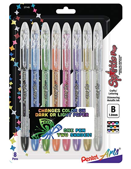 Pentel Arts Sparkle Pop Metallic Gel Ink Pen, 1.0mm Bold Line, Assorted Colors, Pack of 8 (K91PABP8M)