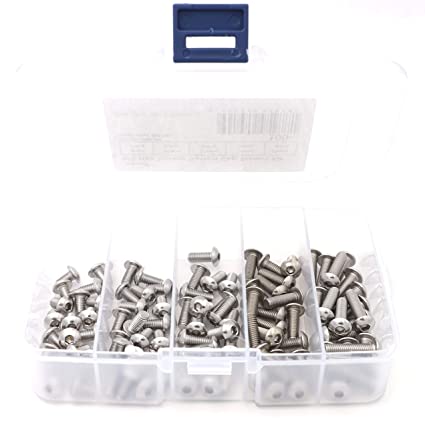 iExcell 100 Pcs M5 x 8mm/10mm/12mm/16mm/20mm Stainless Steel 304 Hex Socket Button Head Cap Screws Assortment Hex Key Wrench Kit