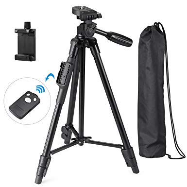 Eocean Tripod, 50 Inch Aluminum Tripod, Video Tripod for Cellphone, Camera, Universal Tripod with Wireless Remote, Compatible with iPhone X/8/8 Plus/Samsung Galaxy/Google/GoPro Hero