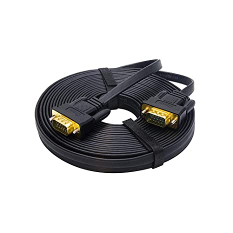 DTech Ultra Thin Flat Type VGA Cable 8m Standard 15 Pin Male to Male VGA Wire for Computer Monitor 25 Feet - Black