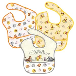 Bumkins Disney Bibs for Girl or Boy, SuperBib Baby and Toddler 6-24 Months, Essential Must Have for Eating, Feeding, Baby Led Weaning, Mess Saving Waterproof Soft Fabric, 3-pk Pooh Bear and Friends