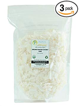 Indus Organics Dried Coconut Chips/shreds, Roasted, 8 Oz (X3 of Bags), Premium Grade, No Added Sugar, Freshly Packed