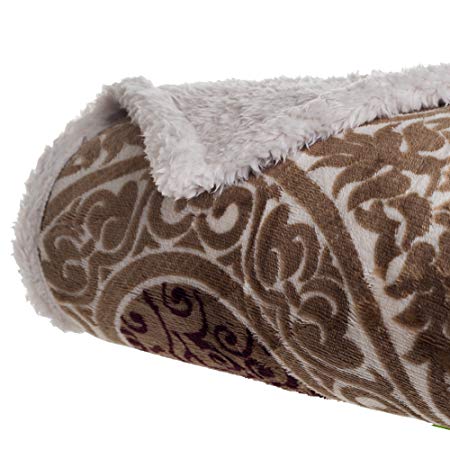 Lavish Home Printed Coral Soft Fleece Sherpa Throw Blanket, Brown