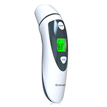 Medical Forehead and Ear Thermometer for Baby, Kids and Adults - Infrared Digital Thermometer with Fever Indicator, CE and FDA Approved (White/Grey)