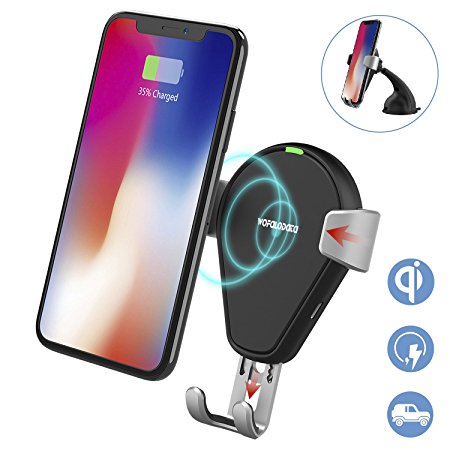 Wireless Car Charger, Wofalodata Fast Wireless Charging Mount Air Vent Gravity Phone Holder Cradle for Samsung Galaxy Note 8/ S8/ S8 / S7/ S6 Edge / Note 5, QI Standard Charge for iPhone 8/ 8 Plus/ X