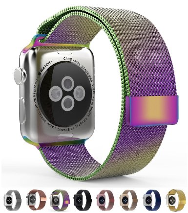 Apple Watch Band Leefrei Magnetic Closure Clasp Milanese Loop Stainless Steel Mesh Bracelet Replacement Strap for Apple Watch All Models Colorful 38 MM