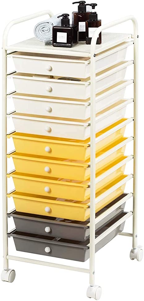 Giantex 10 Drawer Rolling Storage Cart Scrapbook Paper Office School Organizer (Yellow)