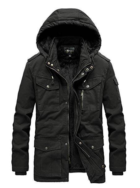 RongYue Men's Winter Cotton Parka Jacket Military Fur Lined Coat with Removable Hood