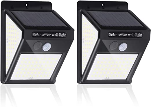 Solar Outdoor Lights, Solar Motion Sensor Powered Light [ 140 LED with 3 Working Mode], IP 65 Waterproof Solar Powered Wireless Lights Wall Light for Garden, Fence, Patio and Garage (2 Pack)
