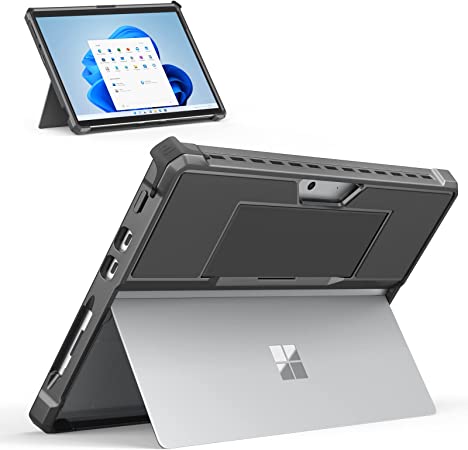 MoKo Case Fits Microsoft Surface Pro 8 13" Touchscreen 2021 Release Tablet - All-In-One Protective Rugged Cover Case with Hand Strap & Compatible with Type Cover Keyboard, Dark Gray