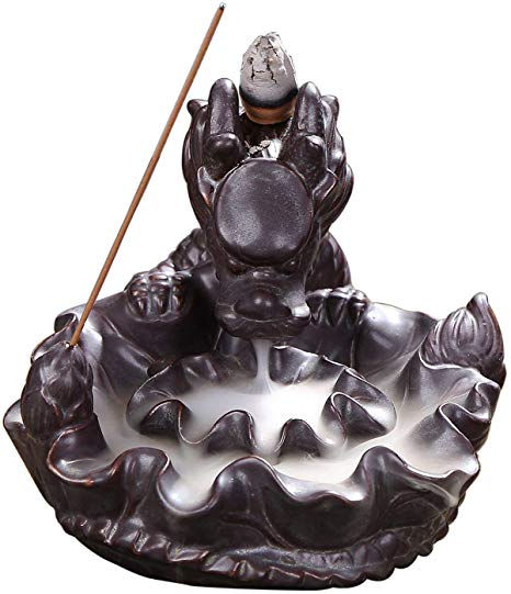 OTOFY Handmade Ceramic Incense Holder, Backflow Incense Burner Figurine Incense Cone Holders Home Decor Gift Decorations Statue Ornaments (Auspicious Dragon)