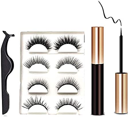 OPPEY Magnetic Eyelashes With Eyeliner Kit, Multi- Styles, Magnetic Eyeliner, Natural Look with Applicator, Ultra-thin 3D Reusable Magnets False Lashes for Party Dating Wedding (4-Pairs)