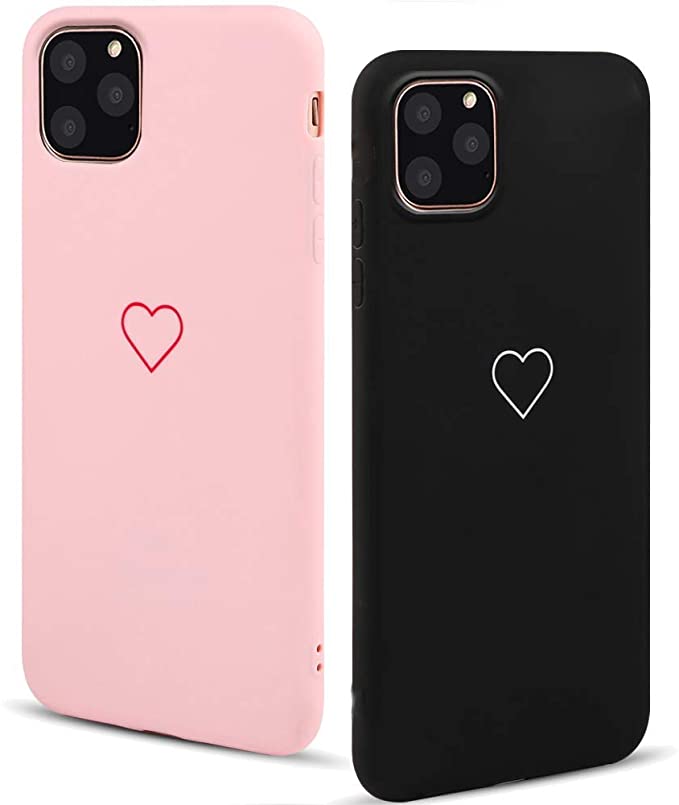 2 Pack for iPhone 11 Pro Max Case LAPOPNUT Fashion Cute Love-Heart Shape Matte Case Anti-Scratch Soft TPU Cover Back Bumper for Apple iPhone 11 Pro Max,Pink&Black