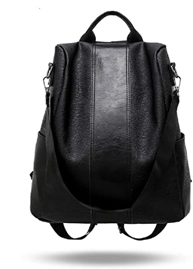 Women Backpack Purse Leather Anti-Theft Backpack Casual Satchel Shoulder Bag for Girls (Black)
