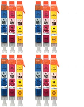 4 Go Inks C/M/Y Set of 3 Ink Cartridges to replace Canon CLI-551 Compatible/non-OEM for PIXMA Printers (12 Pack)