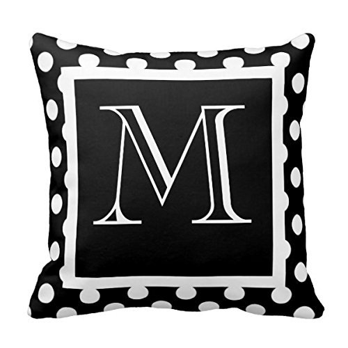 Decors Square Decorative Throw Pillow Case Cushion Cover Black & White Polka Dot Monogrammed Pillow 16 X 16 Inches