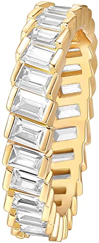 PAVOI 14K Gold Plated Cubic Zirconia Baguette Cut Eternity Bands for Women