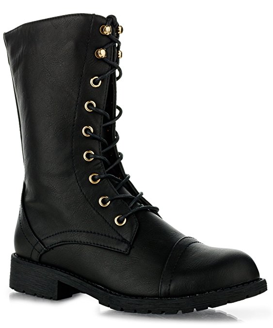 RF ROOM OF FASHION Women's Ankle Lace Up Combat Boots | Mid Calf Military Motorcycle Booties | Hidden Credit Card Pockets