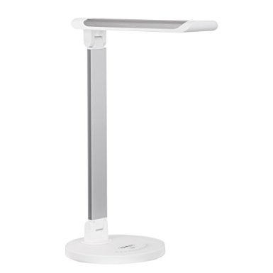 VonHaus Aluminum Folding LED Desk Lamp with USB Charger 7 Level Dimmer Touch Control and Timer - College Student Bedroom Office Hobby or Modern Silver Table Lamp