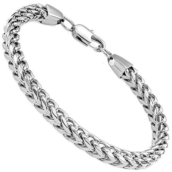 FIBO STEEL 6mm Wide Curb Chain Bracelet for Men Women Stainless Steel High Polished,8.5-9.1"