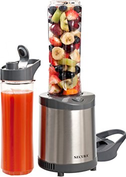 Secura 300W Personal Blender Smoothie Maker with Stainless Steel Blade 2 Sports Bottles (2 year warranty)