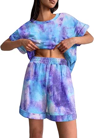 Ekouaer Shorts Pajama Set for Women Soft Casual Lounge Sets Short Sleeve 2 Piece Outfits with Pockets S-XXXL