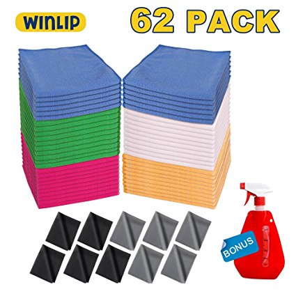 62 Pcs Microfiber Cleaning Cloth, Winlip multifunctional Microfiber Towel for Dish Towels,Bath Towels,Car Washing