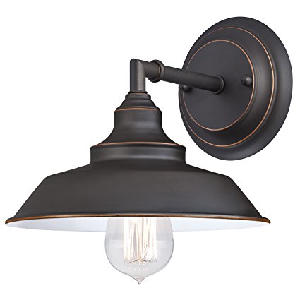 Westinghouse 6343500 Iron Hill One-Light Indoor Wall Fixture, Oil Rubbed Bronze Finish with Highlights and Metal Shade