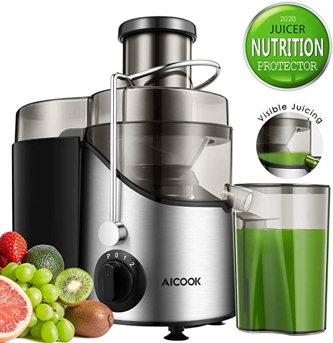 Juicer, Aicook Professional 3 Speed Juicer Extractor Whole Fruit and Vegetable, 2020 Upgraded Motor, Powerful Pulse Function, Higher Juice and Nutrition Yield, Food-Grade Material, Easy to Clean