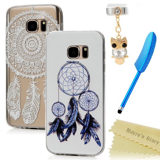 S7 Case,Galaxy S7 Case - Mavis's Diary Fashion Style 2 Pcs Soft TPU Cases Durable Cover with 3D Bling Cute Dust Plug & Feather Stylus Pen & Clean Cloth for Samsung Galaxy S7 (2016) - Pattern 5