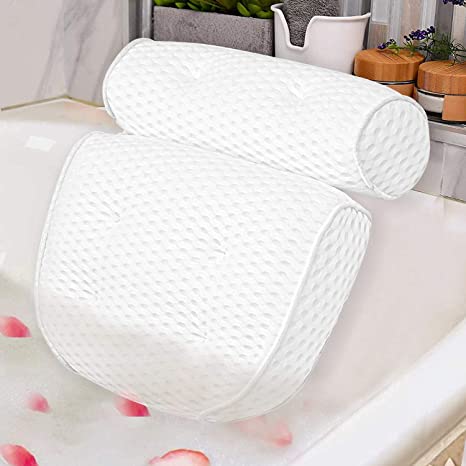 Bath Pillow Spa Bathtub Pillow with 4D Air Mesh Luxury Bath Pillow with 7 Powerful Suction Cups Head, Back, Shoulder and Neck Support for Hot tub, Jacuzzi and All Bathtub