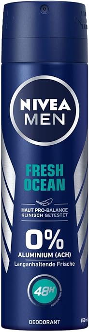 Nivea Men Fresh Ocean Deodorant Spray, 150 ml - Non-Aluminium Deodorant with Refreshing Formula - Deodorant with 48-Hour Protection that Nourishes the Skin