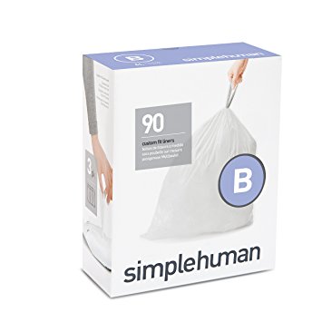 simplehuman Code B Custom Fit Liners, Tall Kitchen Drawstring Trash Bags, 6 liters / 1.6 gallons, 90-Count Box