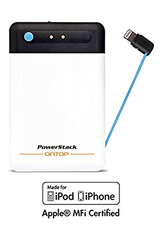 [Apple MFI Certified] Atronia Powerstack 2500mAh External Battery Power Bank for iPhone 5 5S 6 6S 7 Series and iPod with Lightning Connector, Portable Backup Charger with Stack Charging (Blue)