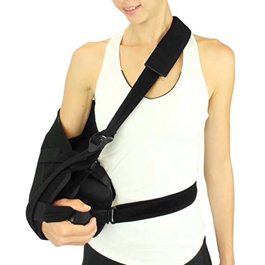 Shoulder Sling by Vive - Shoulder Abduction Pillow for Injury Support - Arm Immobilizer for Rotator Cuff, Surgery & Broken Arm - Brace Includes Pockets, Foam Stress Ball and Wedge (Black)