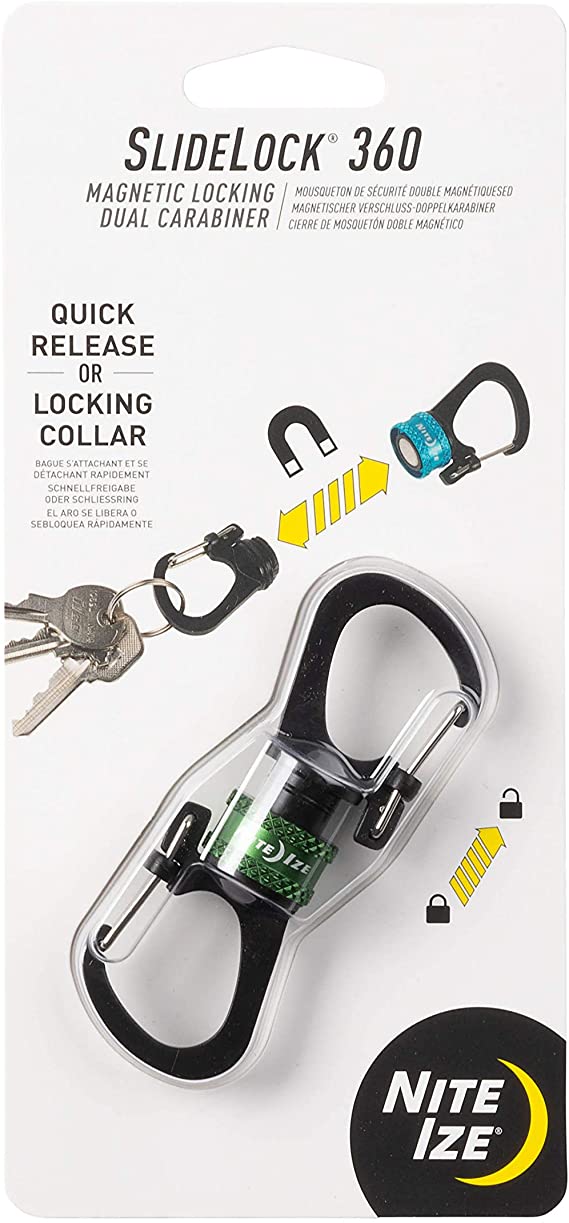 Nite Ize MSBL-08-R7 SlideLock 360° Magnetic Locking Dual Carabiner, Twist-to-Lock Collar for Separating Keys, Olive
